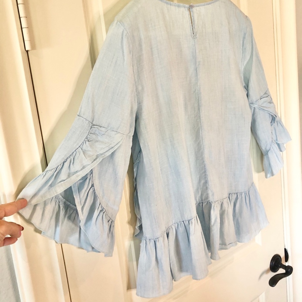 Light Blue Floral Embroidered Ruffle Top - Picture 8 of 10